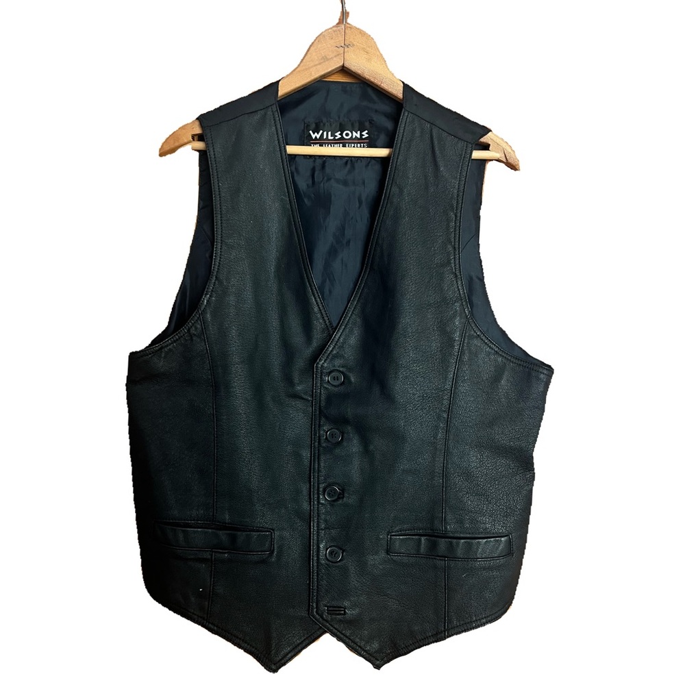 Vintage 100% Black Leather Button Vest Large